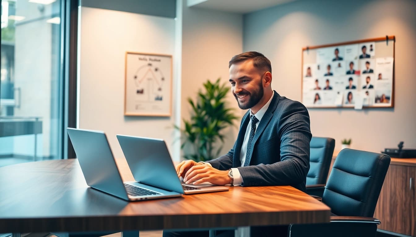 Professioneller Vertriebs-Headhunter engagiert sich in einem Videoanruf zur Rekrutierung.