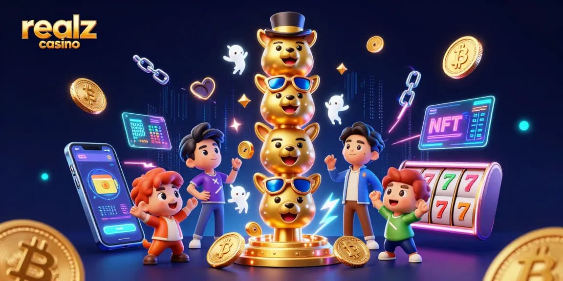 Experience excitement at realz casino with a vibrant 3D scene showcasing dynamic gaming elements and a golden totem.