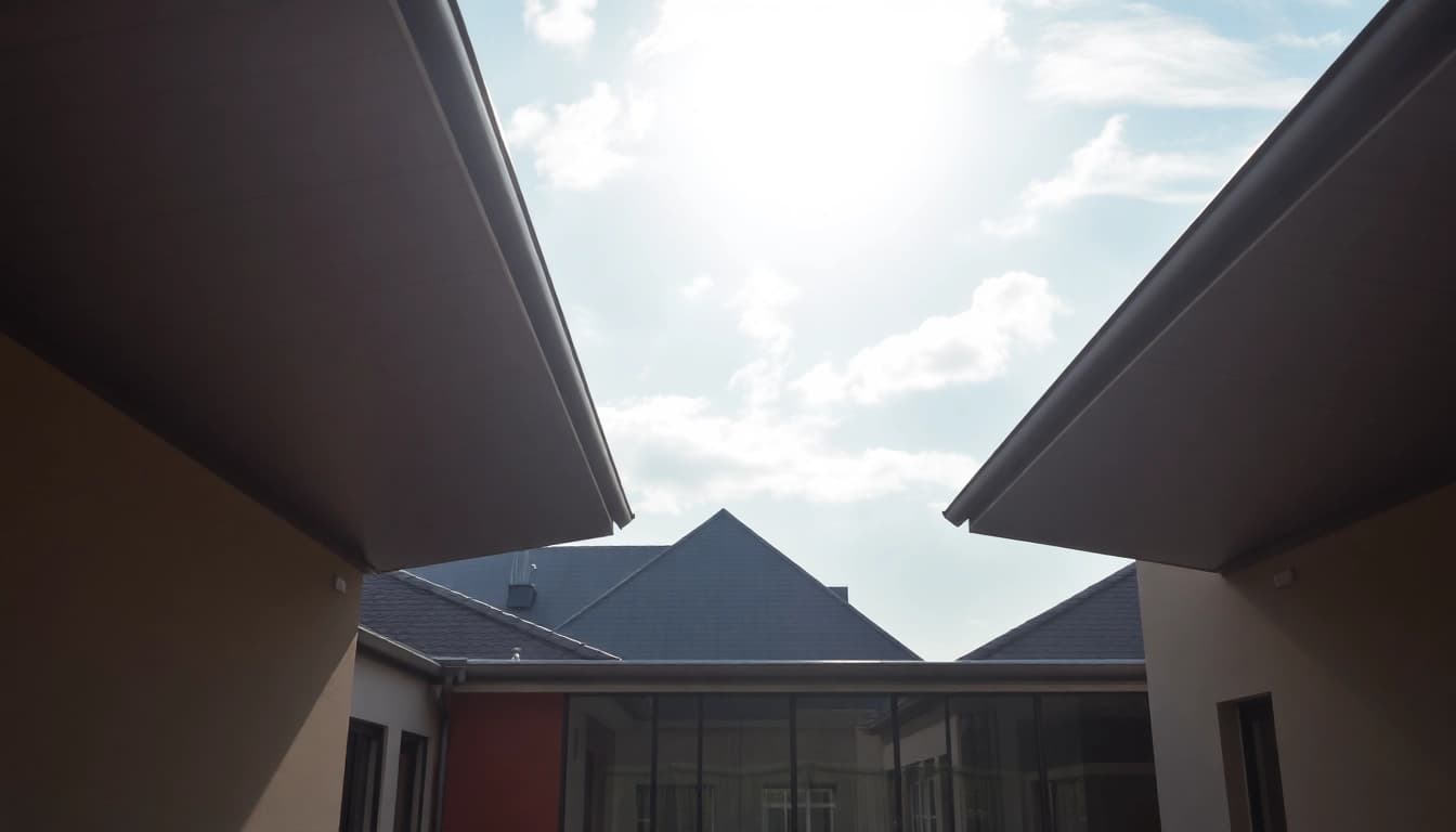 Münster Dachdecker verlegt einen neuen, glänzenden Dachziegel bei klarem Himmel und perfektem Licht.