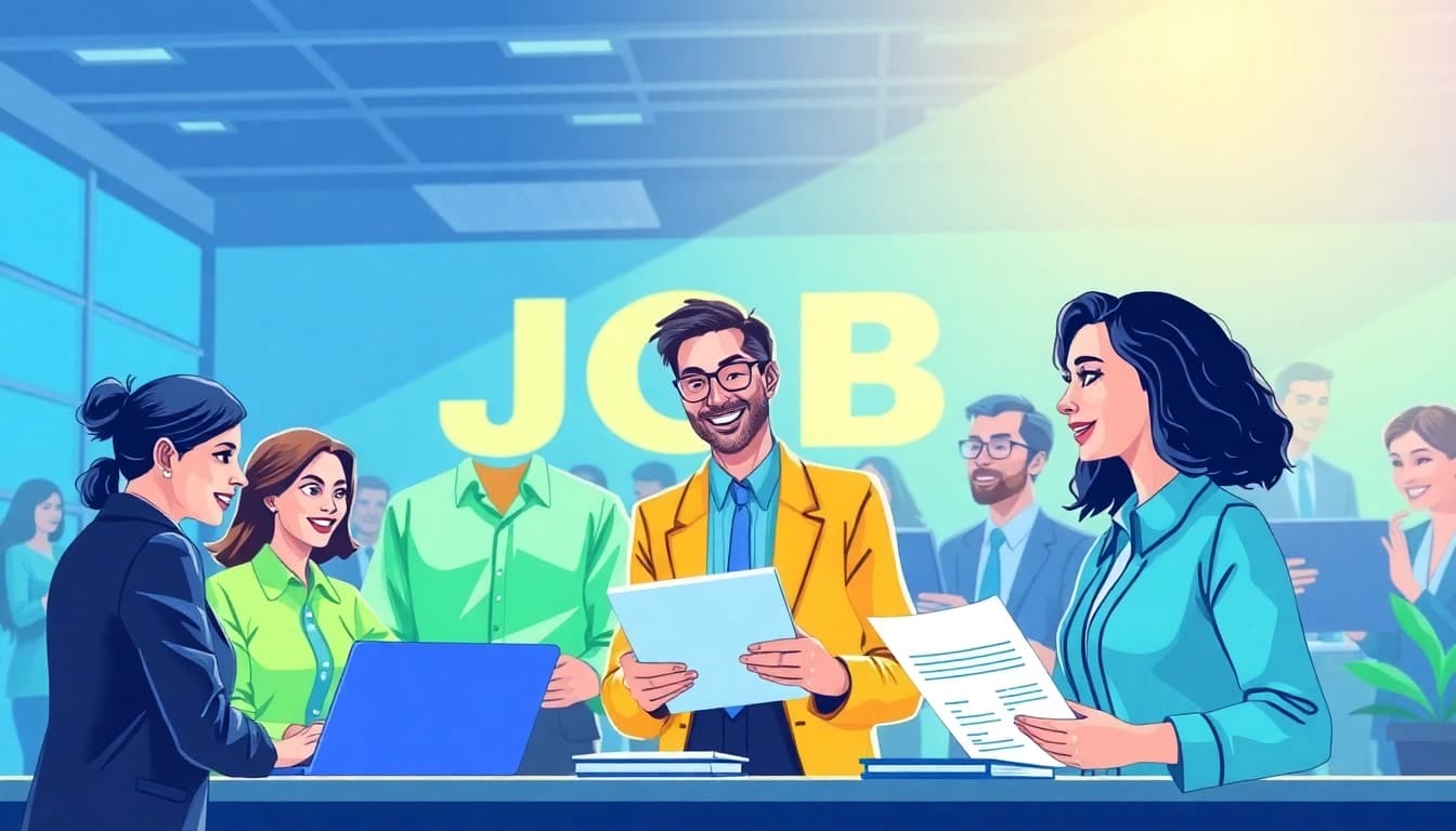 Job seekers exploring diverse Stellenangebote in a vibrant and positive job market environment.