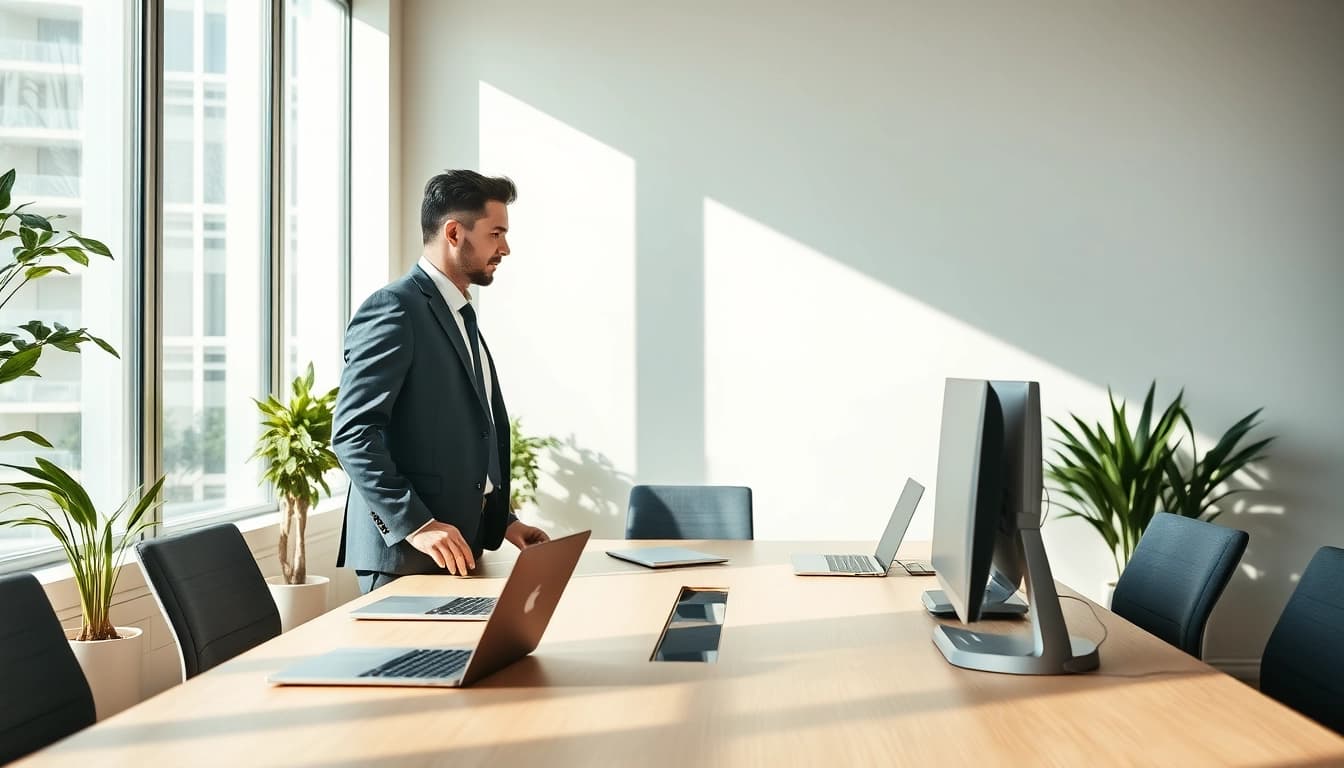 Headhunter IT, der engagiert am Schreibtisch arbeitet, um Talente zu rekrutieren.