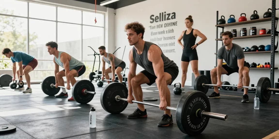 Selliza Shop in Aktion: Athleten im Fitnessstudio nutzen Selliza Pharma Produkte beim Training, um ihre Leistung zu steigern.