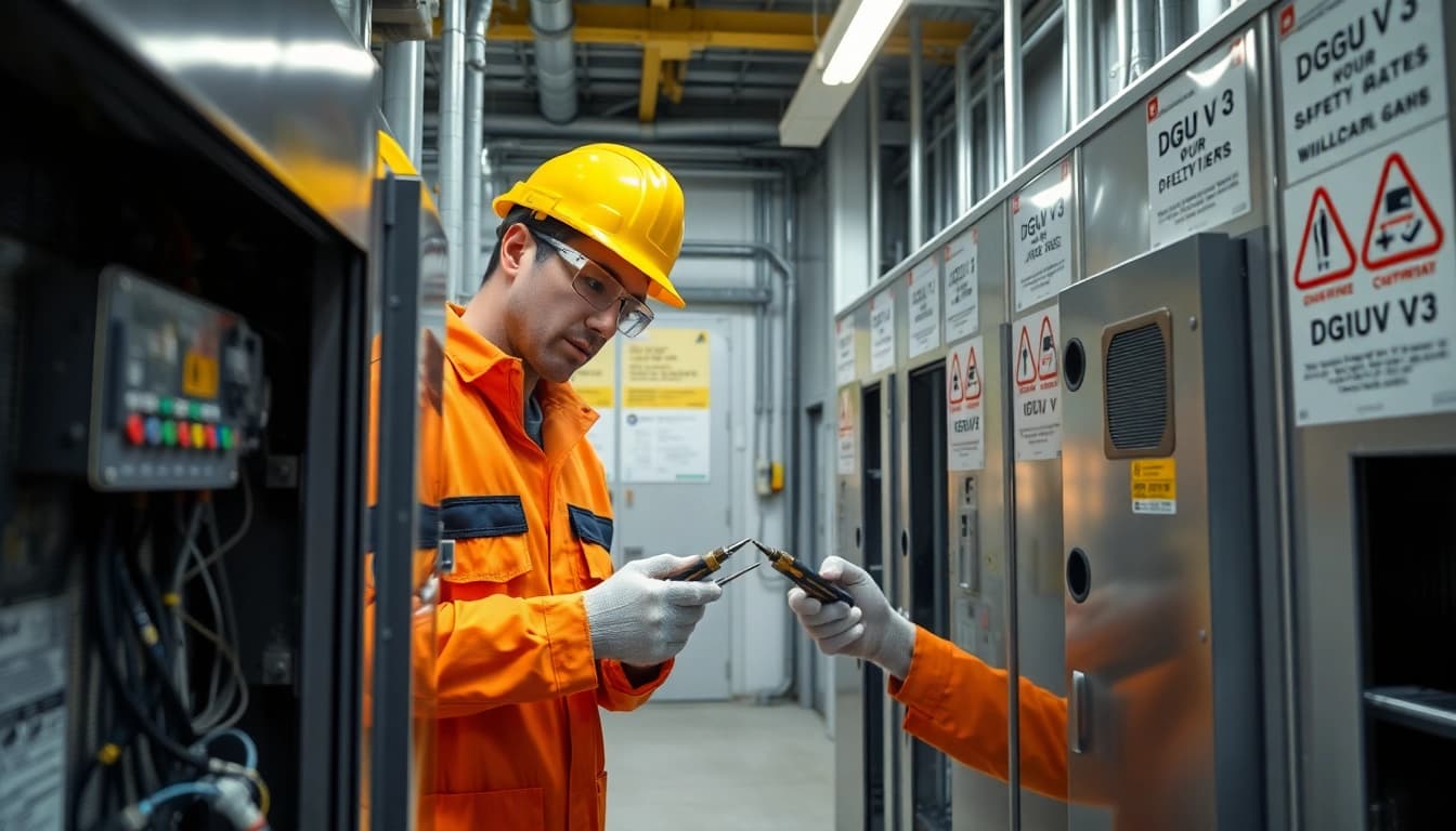 Technician conducting a comprehensive equipment check for electrical safety compliance.