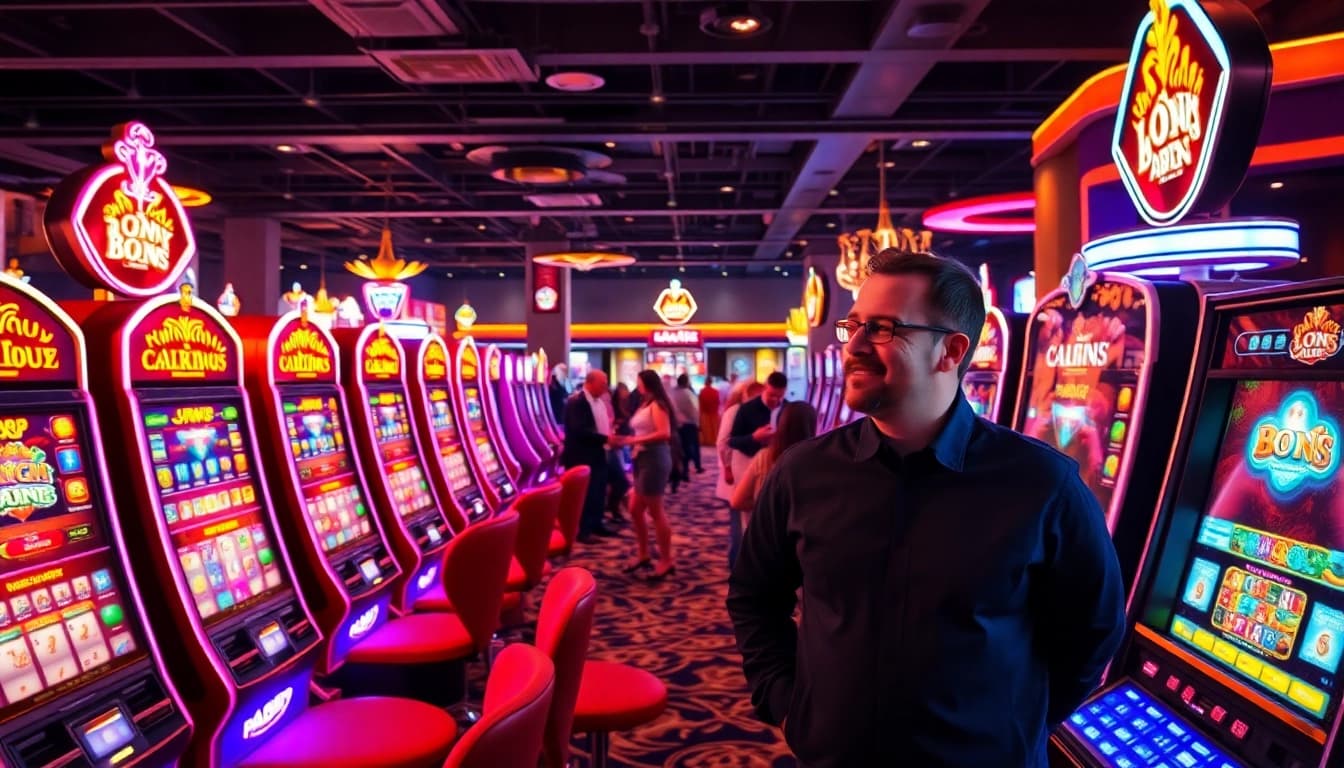 Spiele mit Casino Bonus an bunten Spielautomaten für aufregende Gewinne.