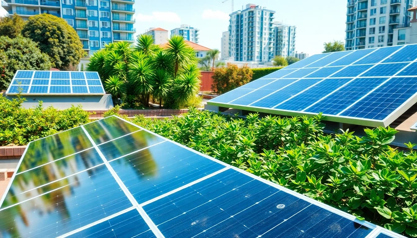 Photovoltaikanlage Kaufen Wien - Solar panels installed in a green urban environment showcasing sustainability.