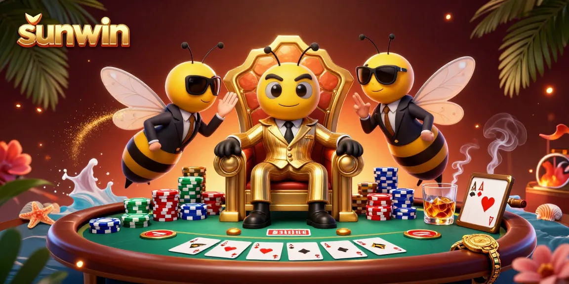 Experience the excitement of sunwin at a vibrant poker scene with animated casino characters.