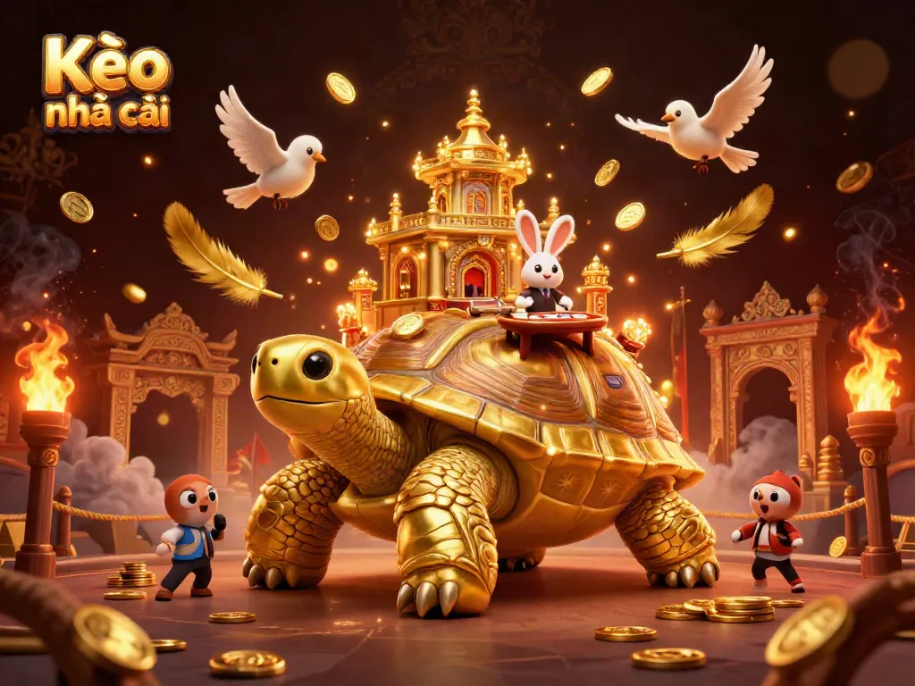Engage with Kèo nhà cái as a giant tortoise showcases a dazzling casino palace scene filled with excitement.