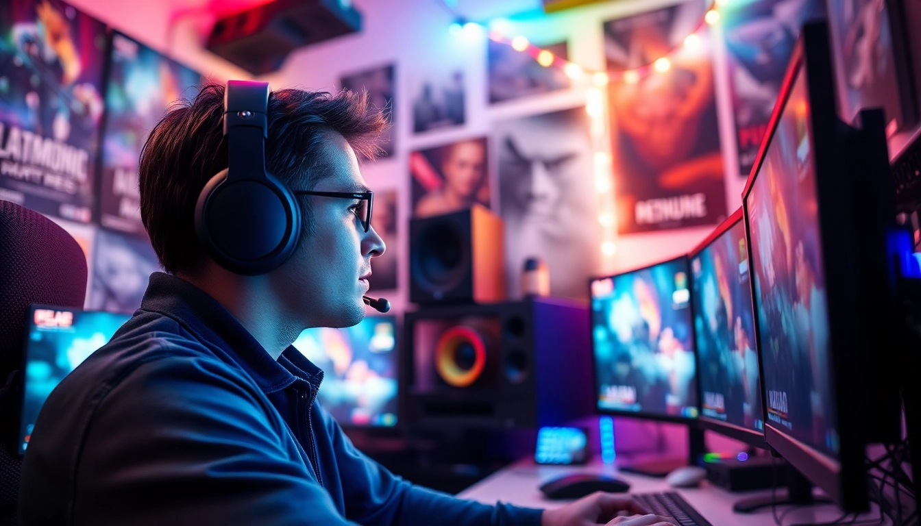 Twitch Streamer Österreich in a vibrant home studio engaged in live streaming