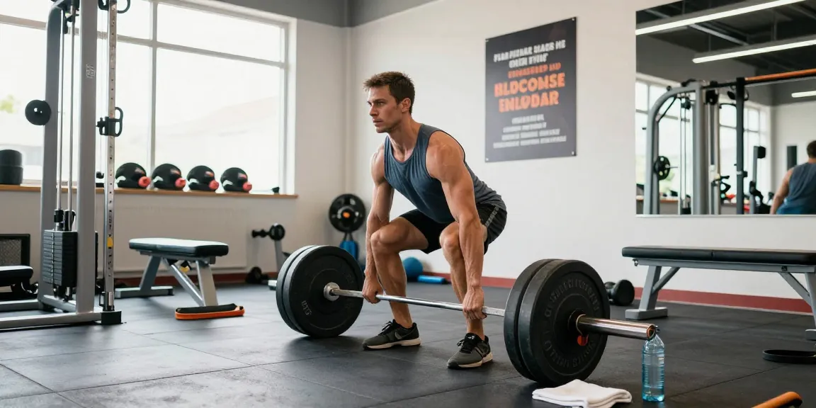 Anabolika-Shop bietet Produkte für Bodybuilder im Fitnessstudio, fokussierter Athlet beim Deadlift mit intensiver Atmosphäre.