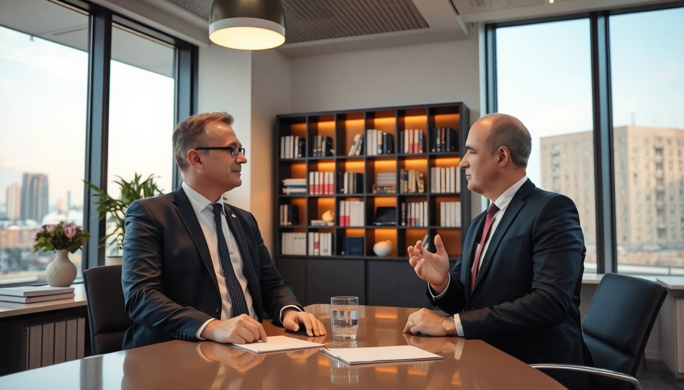 Headhunter Schweiz in einem modernen Büro, der mit einem Klienten berät.