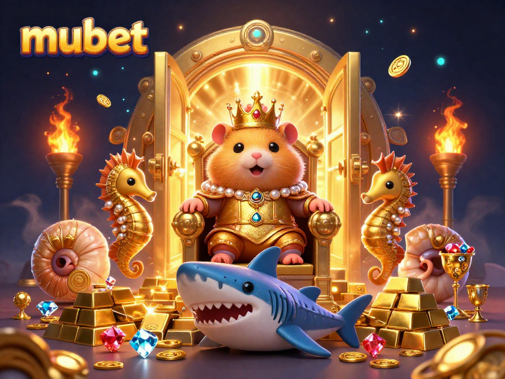 Bet and win at Mubet with a hamster king in a treasure-filled casino adventure.