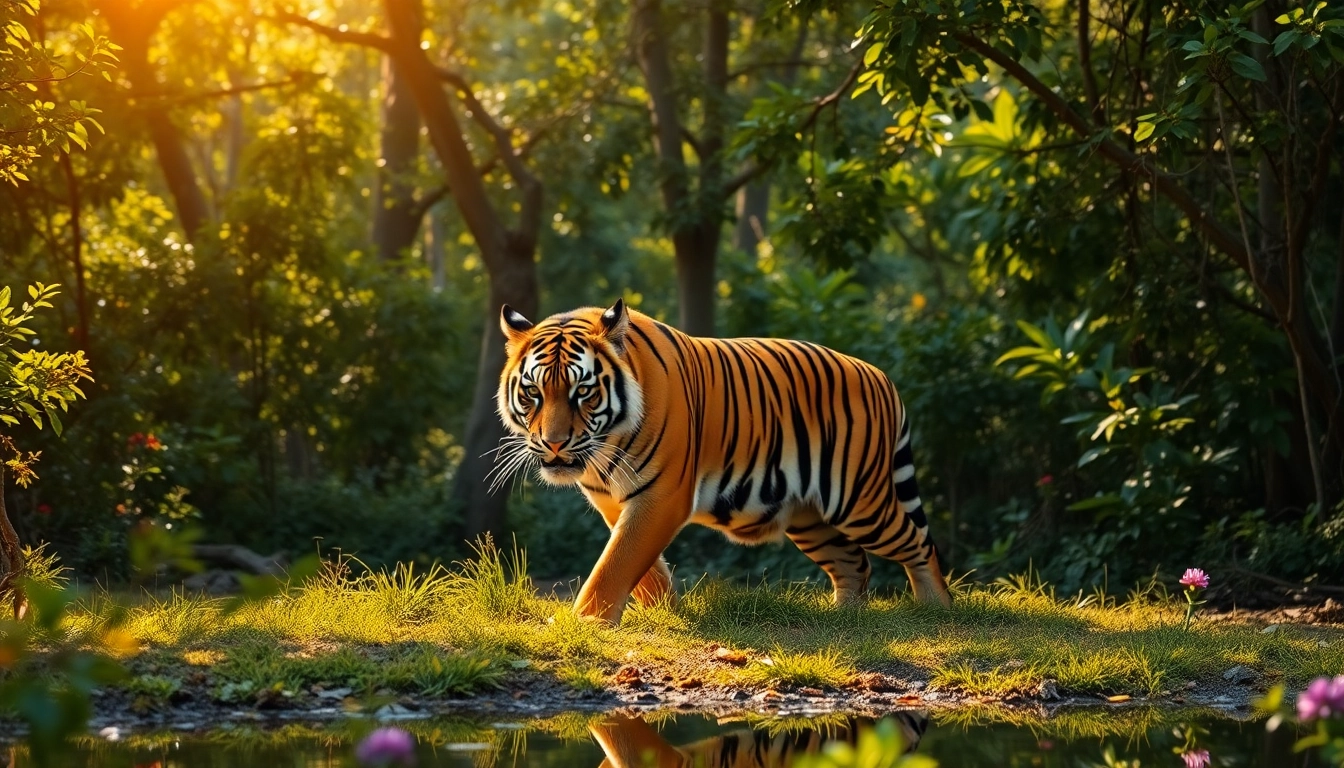 Experience the thrill of the wild by booking tiger safari in India, featuring a magnificent Bengal tiger in its natural habitat.