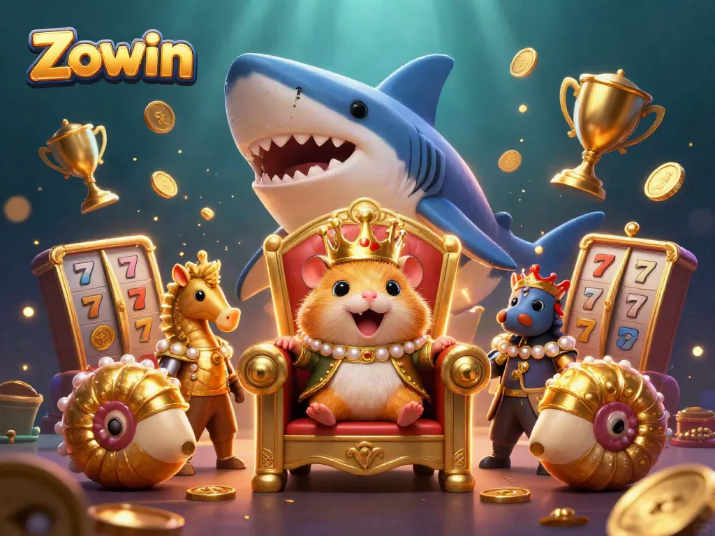 Zowin casino experience with a golden hamster king and dynamic gaming elements, highlighting thrilling jackpots.