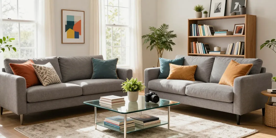 Einladendes Wohnzimmer mit einem gemütlichen Sofa und stilvollem Dekor, perfekt für Möbel online bestellen.