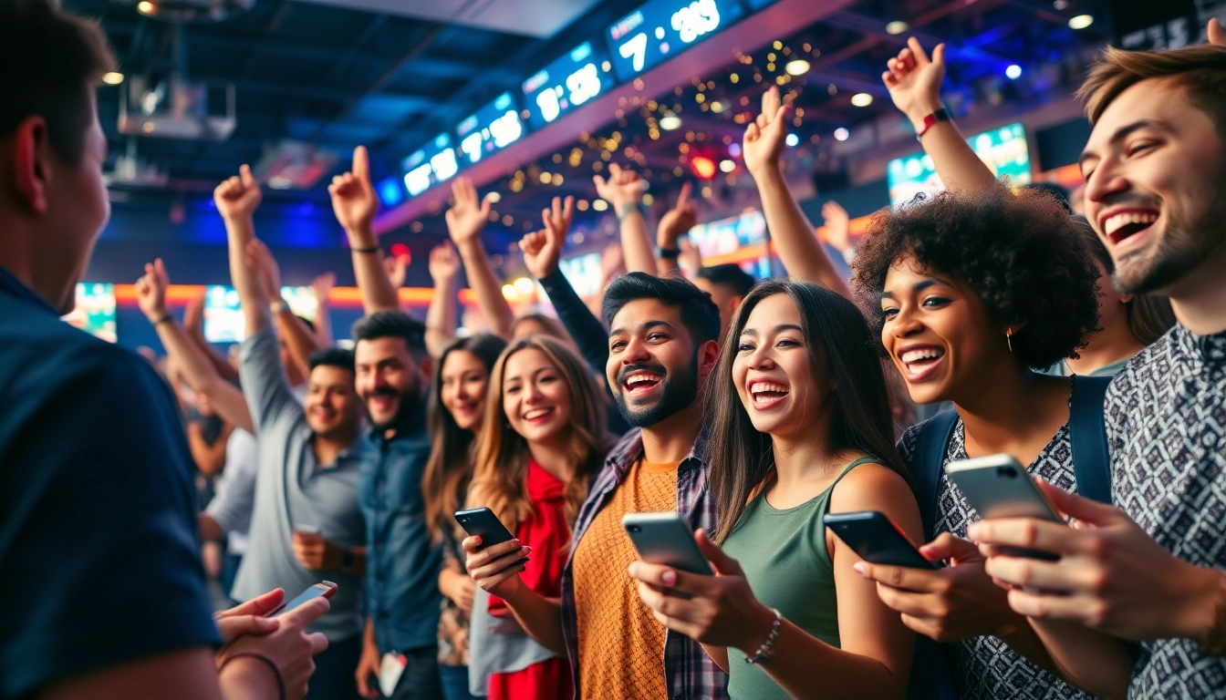 Exciting scene of neue wettanbieter users celebrating their wins with a betting slip in hand.