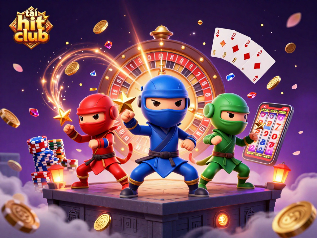 Experience thrilling action as the ninja chameleon trio synchronously performs martial arts while promoting tải hit club games.