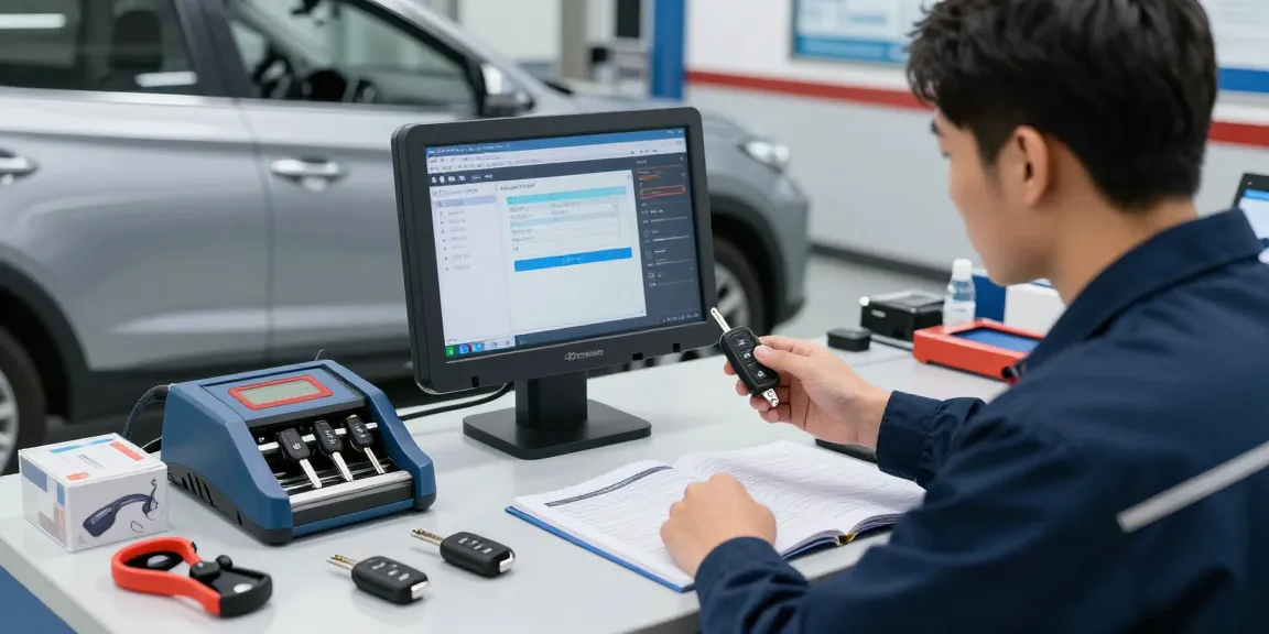 Autoschlüssel verloren? Mechaniker programmiert neuen Schlüssel für Hyundai Tucson in professioneller Werkstatt.