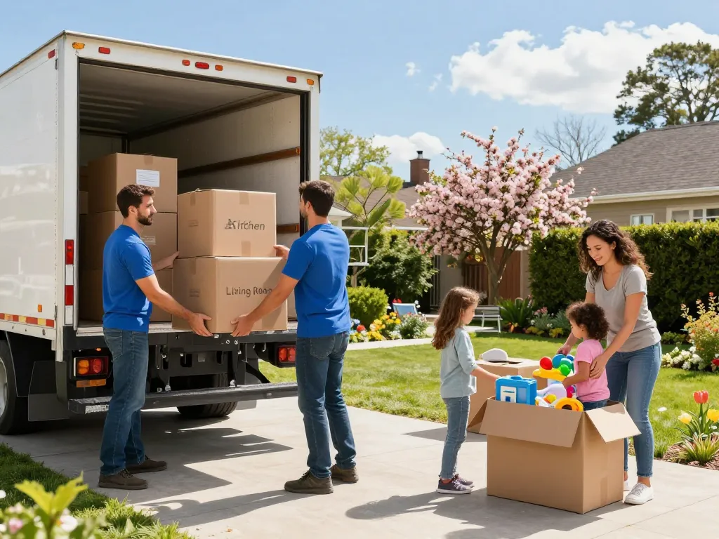 Effiziente Umzugshelfer von Umzugsunternehmen Hannover packen und laden Kisten für einen stressfreien Umzug.