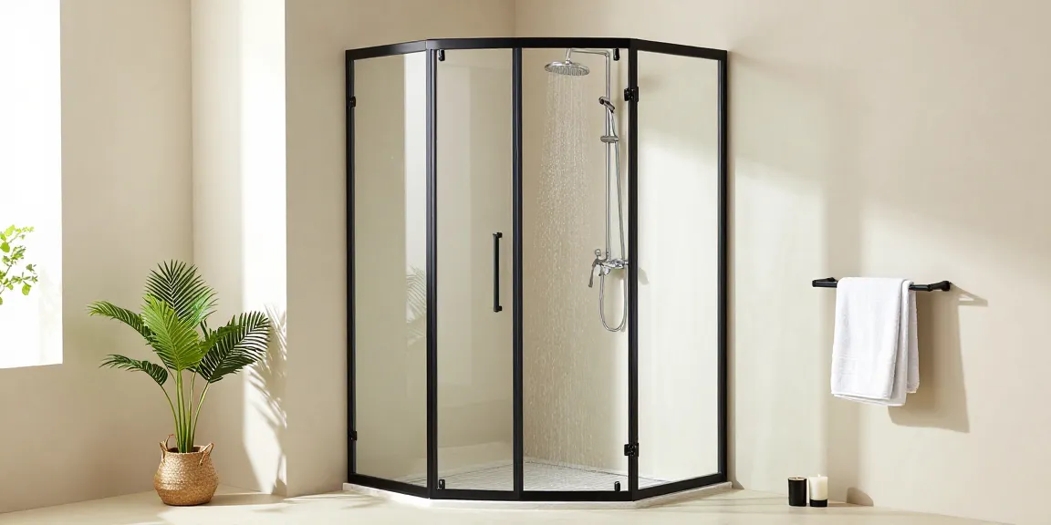 Ervaar de elegantie van een douchecabine schuifdeur zwart in een moderne badkamer omgeving.