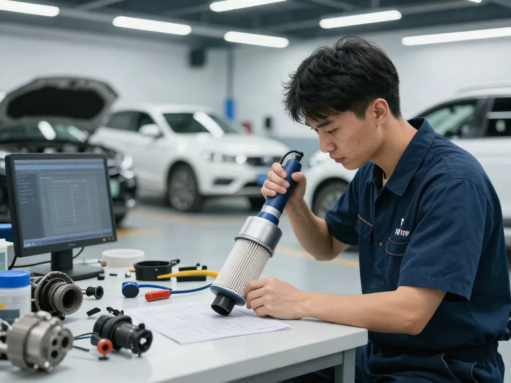 DPF Reinigung Hannover in einer modernen Werkstatt mit Technikern bei der Arbeit