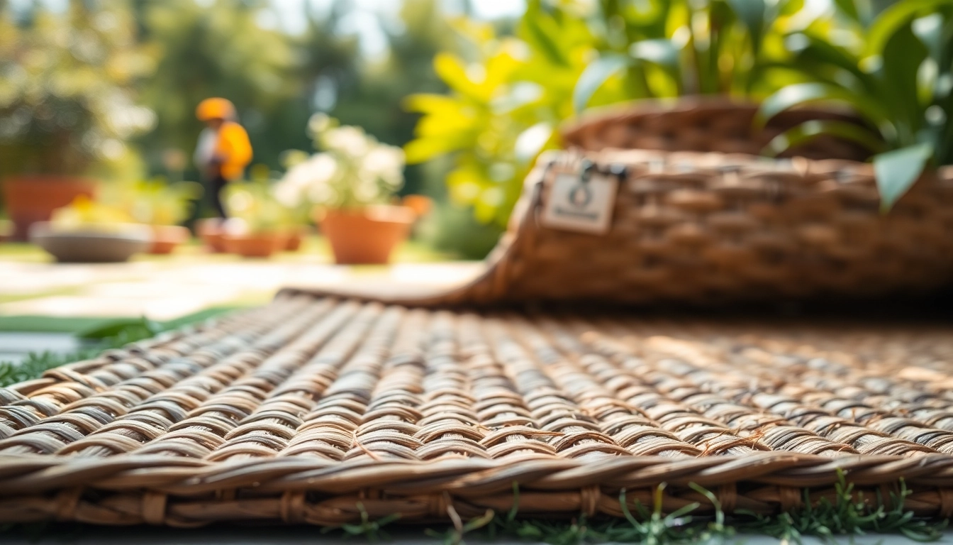Hanfmatte in einem schönen Garten, die umweltfreundliches Wohnen fördert und natürliche Materialien zeigt.