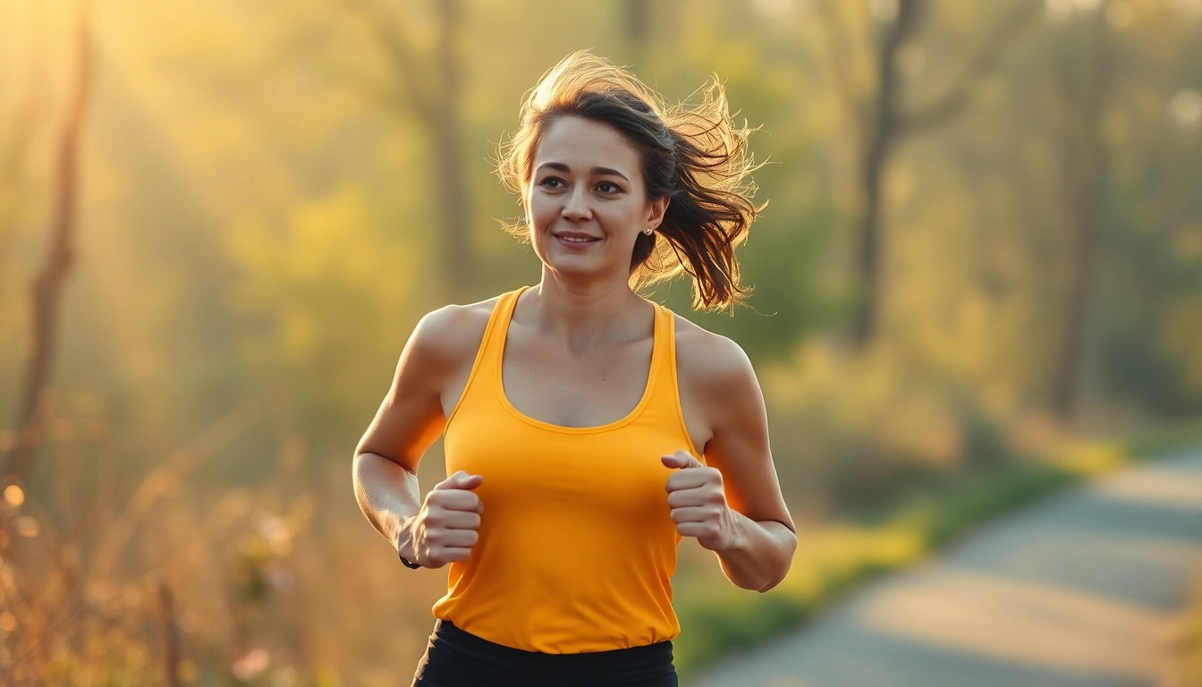 Person joggt motiviert in der Natur zum Gewichtsverlust und einem gesunden Lebensstil.