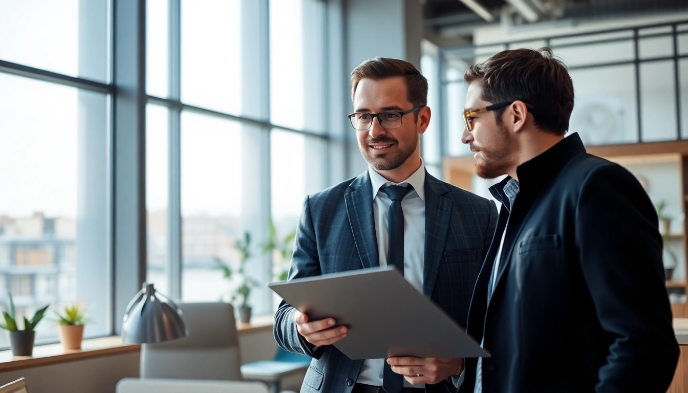 Headhunter Ingenieure diskutiert mit einem jungen Ingenieur in einem modernen Büro.