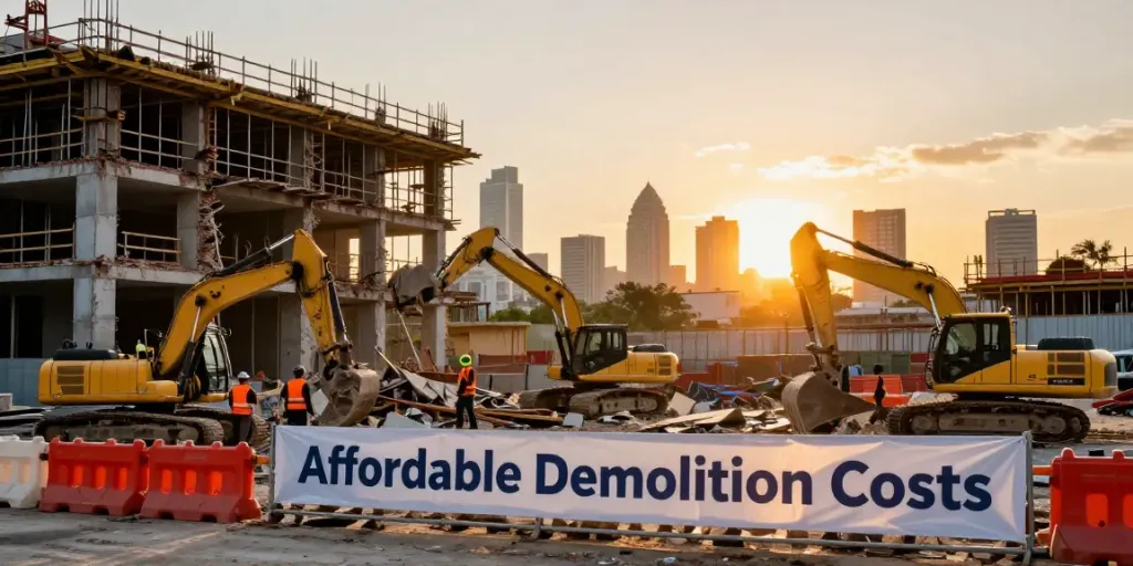 Die Abbruchkosten werden sichtbar, während das Team auf der Baustelle arbeitet.