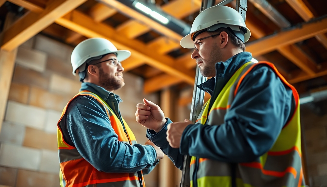 Inspecting a ladder for safety compliance during Leiterprüfung at a construction site.