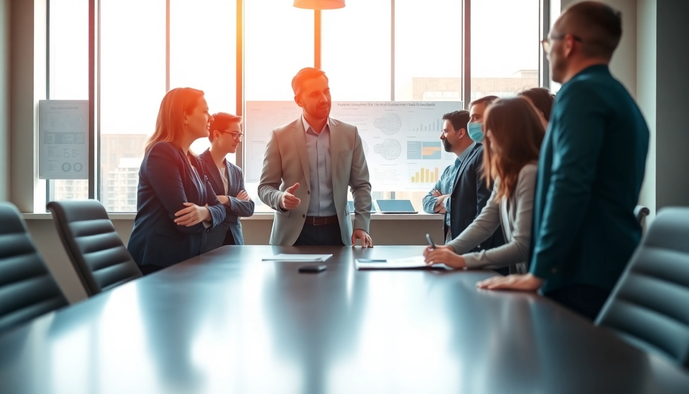 Headhunter Ingenieure im Austausch mit Ingenieuren in einem modernen Büro.