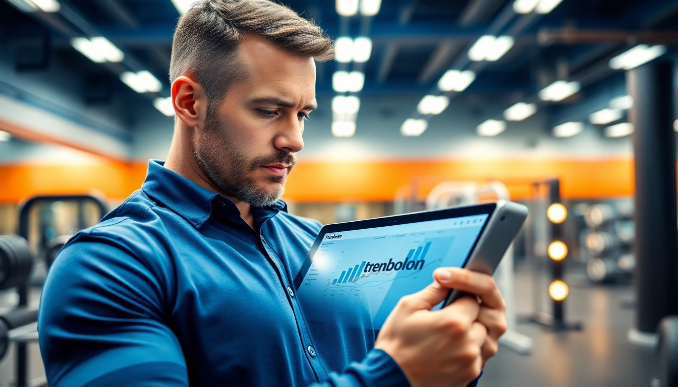 Analyse der trenbolon preis in einem modernen Fitnessstudio mit einem Trainer.