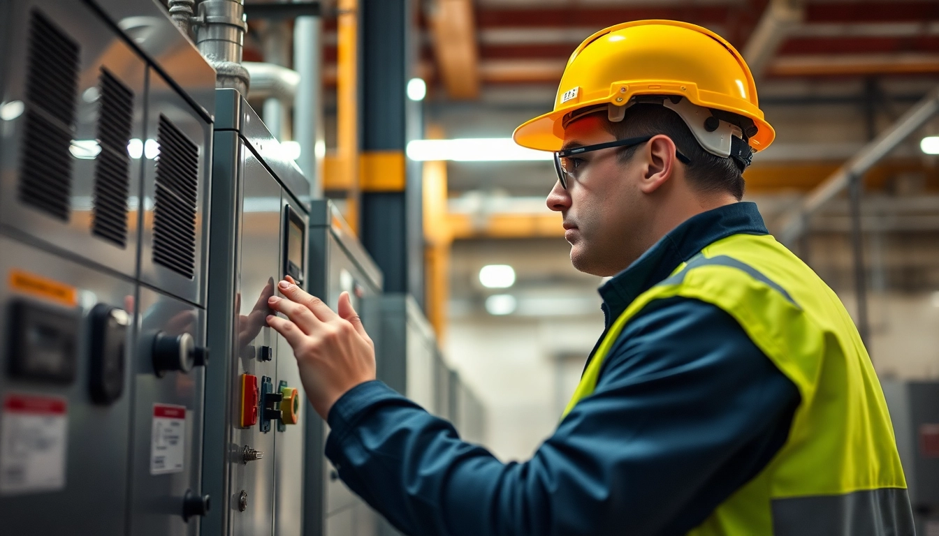 Technician performing a DGUV V3 Prüfung on electrical equipment to ensure workplace safety and compliance.