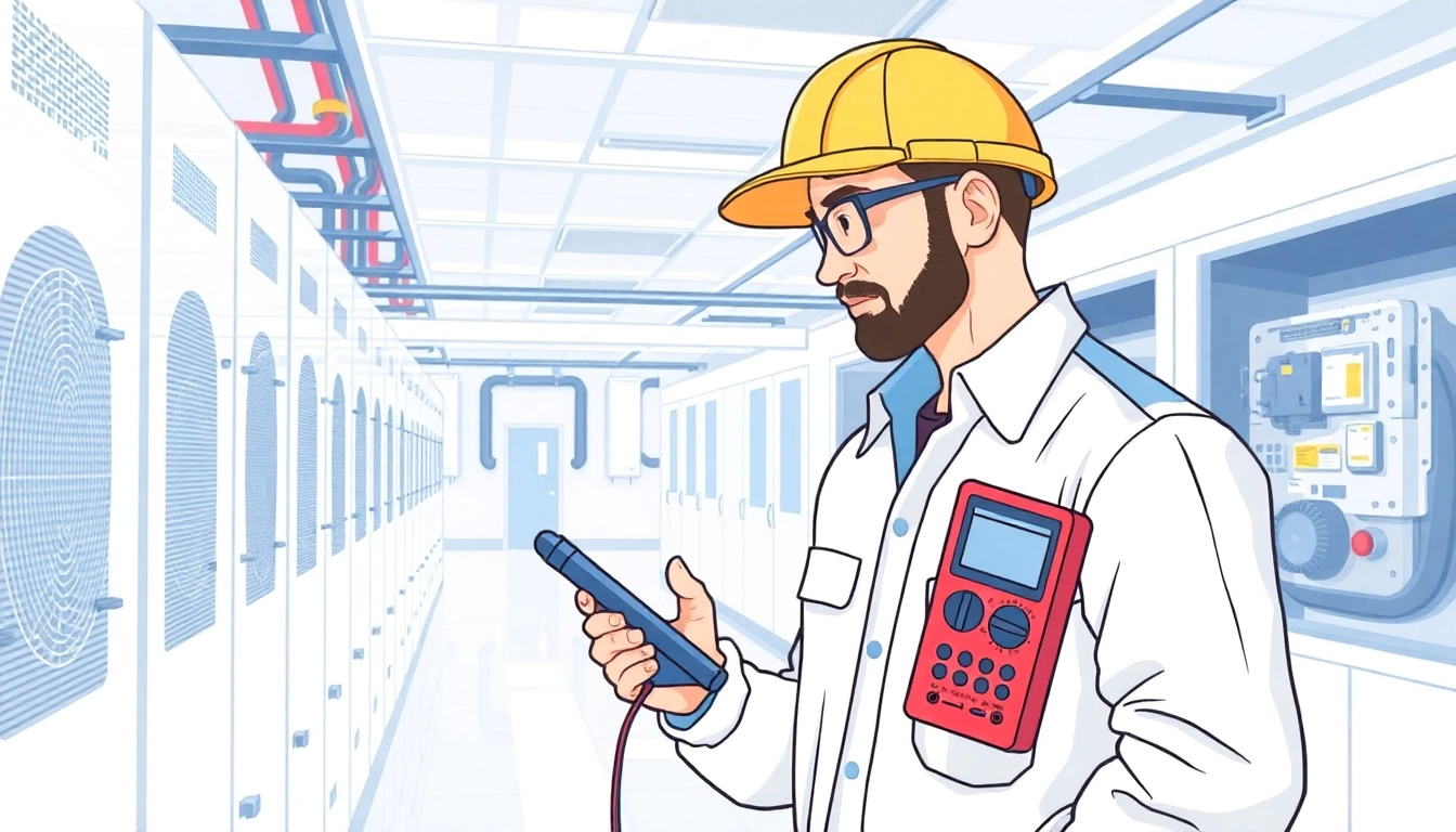 Technician conducting a DGUV V3 Prüfung on electrical equipment to ensure safety compliance.