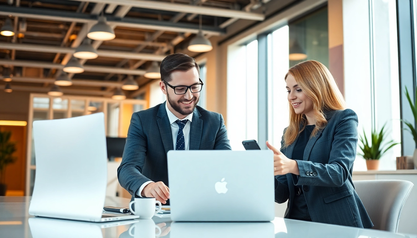 Headhunter discussing candidate strategies in a modern office environment.
