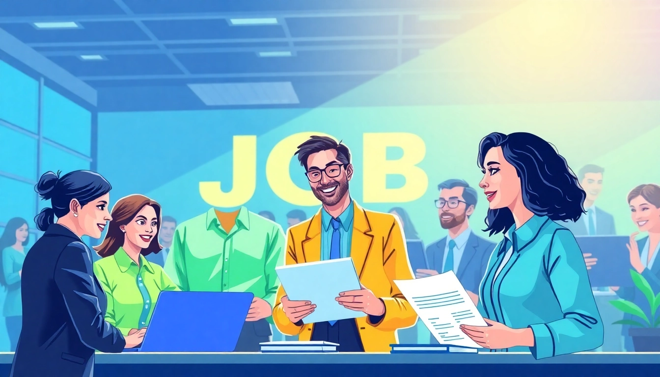 Job seekers exploring diverse Stellenangebote in a vibrant and positive job market environment.