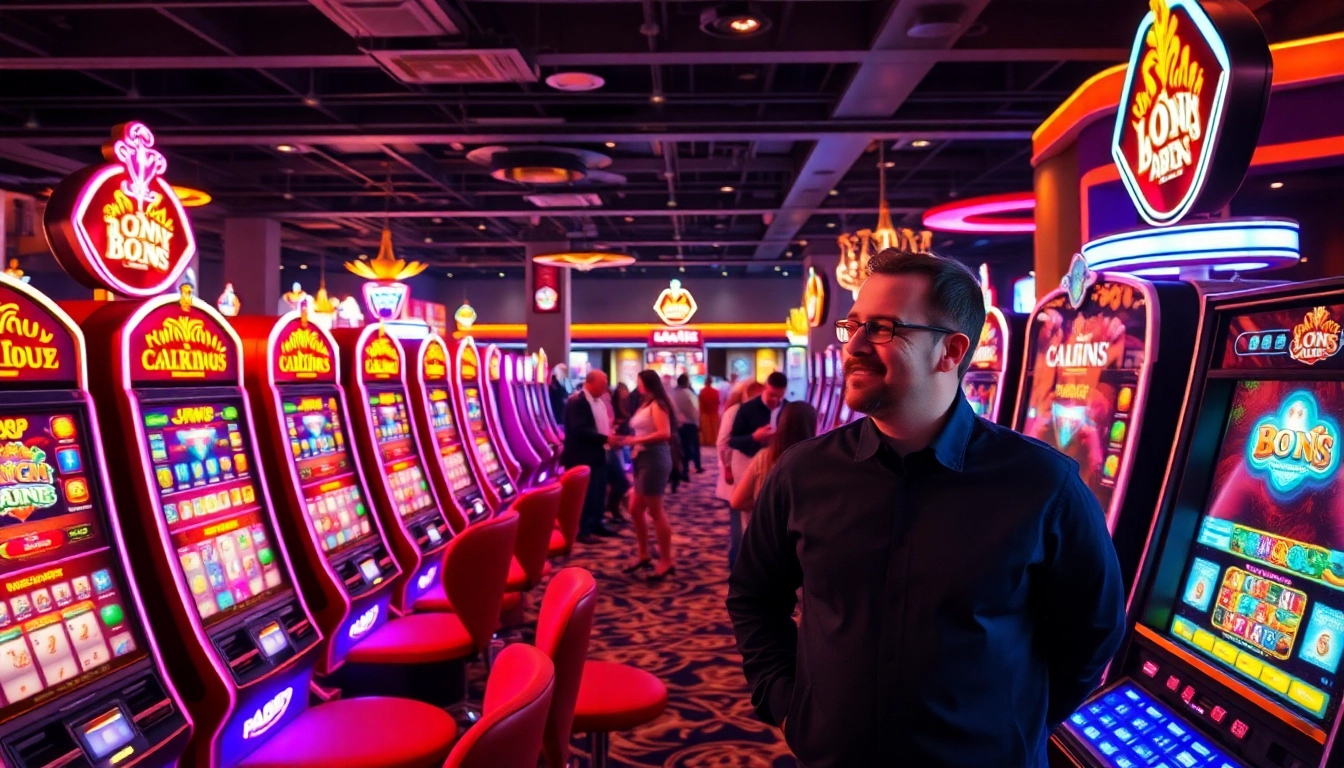 Spiele mit Casino Bonus an bunten Spielautomaten für aufregende Gewinne.