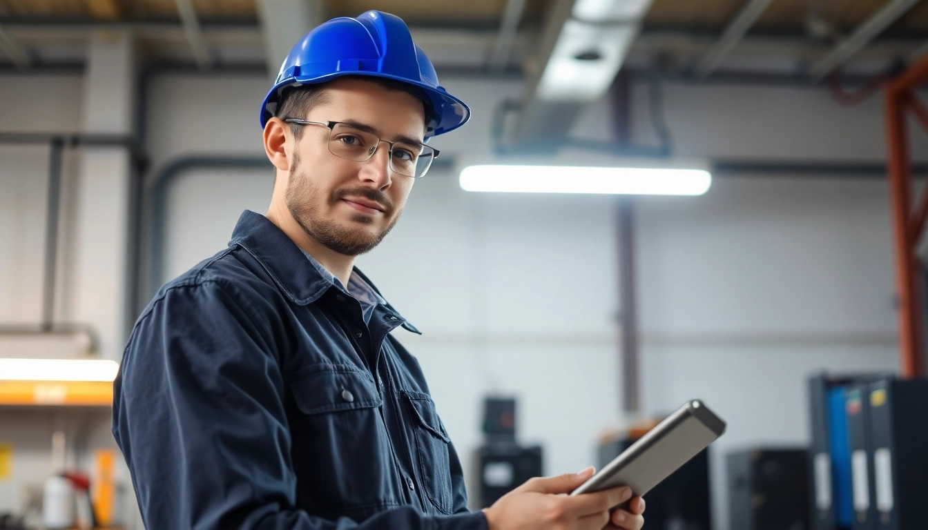 Techniker führt die DGUV V3 Prüfung durch, um die Sicherheit elektrischer Geräte zu gewährleisten.