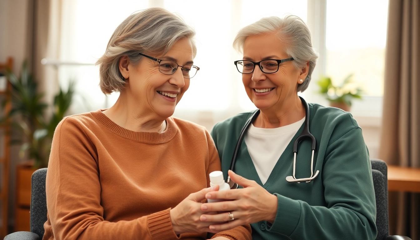 Pflegedienst hilft einem älteren Menschen bei der täglichen Pflege durch einen freundlichen Pflegehelfer.