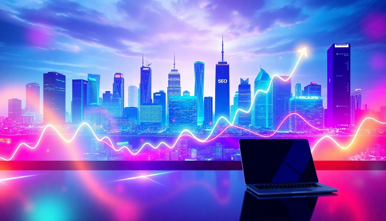 Visual representation of SEO-Ranking growth trends in a digital landscape with vibrant colors.