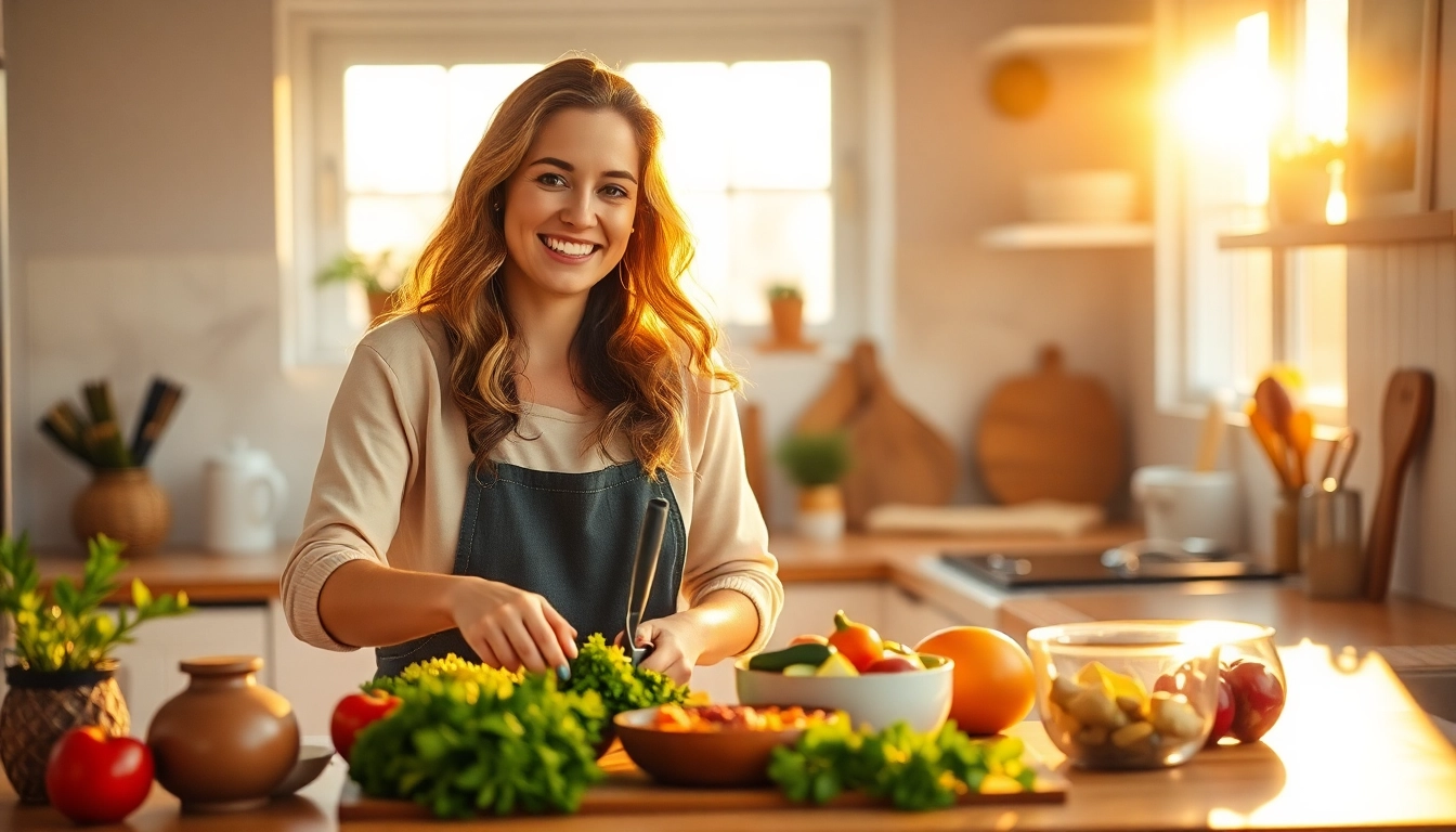 Housekeeper preparing healthy meals in a bright kitchen, highlighting hauswirtschaft hameln services.
