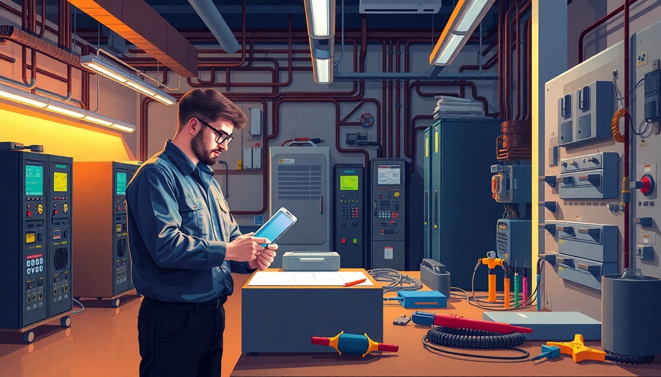 Inspecting electrical equipment during a DGUV V3 Prüfung to enhance workplace safety.