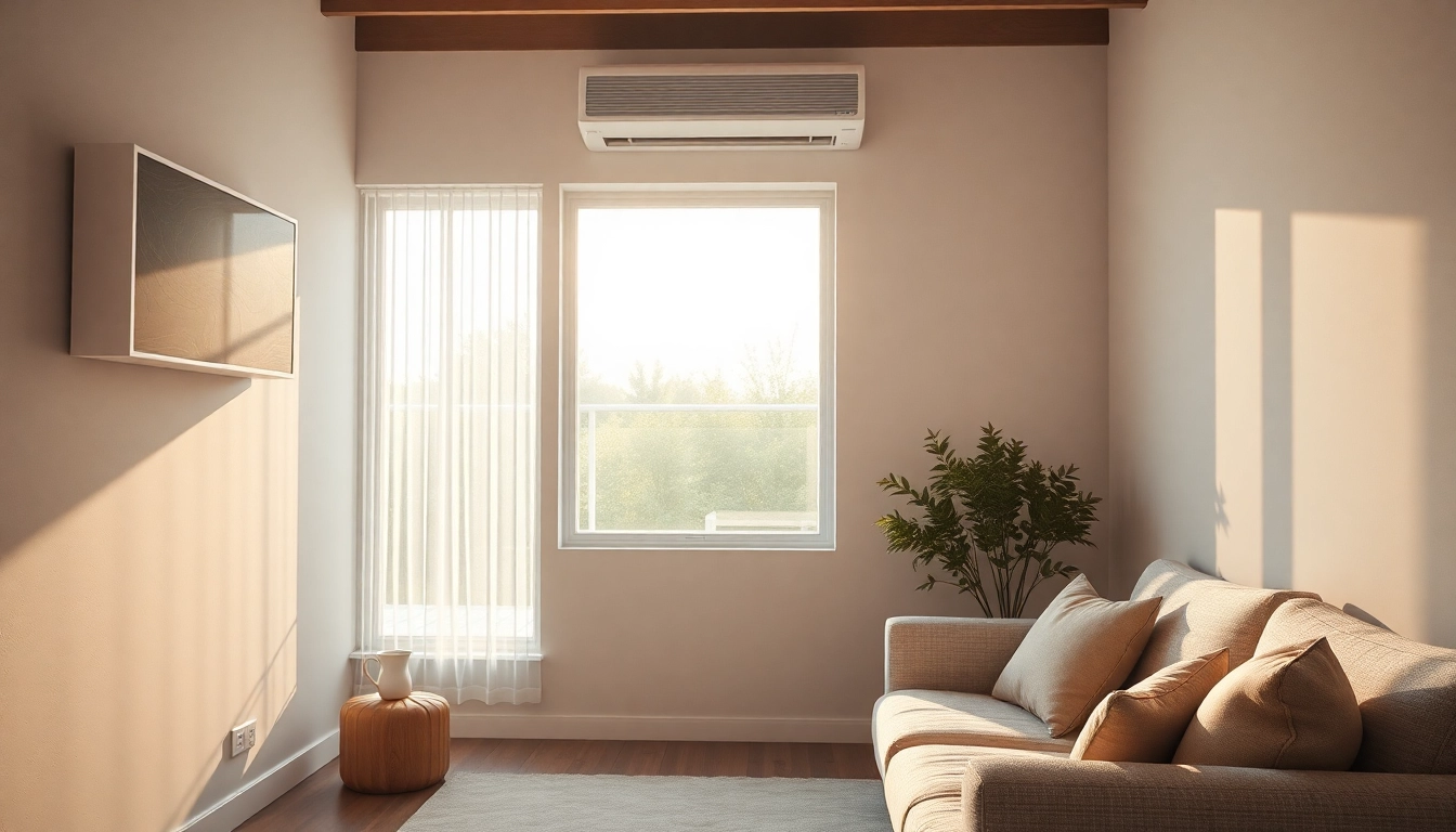 Klimaanlage im modernen Wohnzimmer sorgt für optimale Luftzirkulation und Komfort.