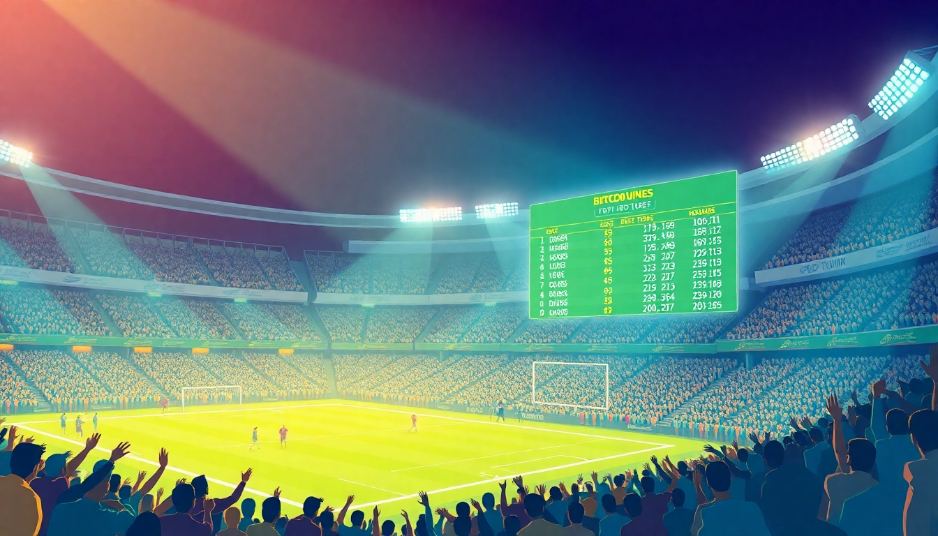 Experience the excitement of Bitcoin football betting in a vibrant stadium filled with passionate fans.