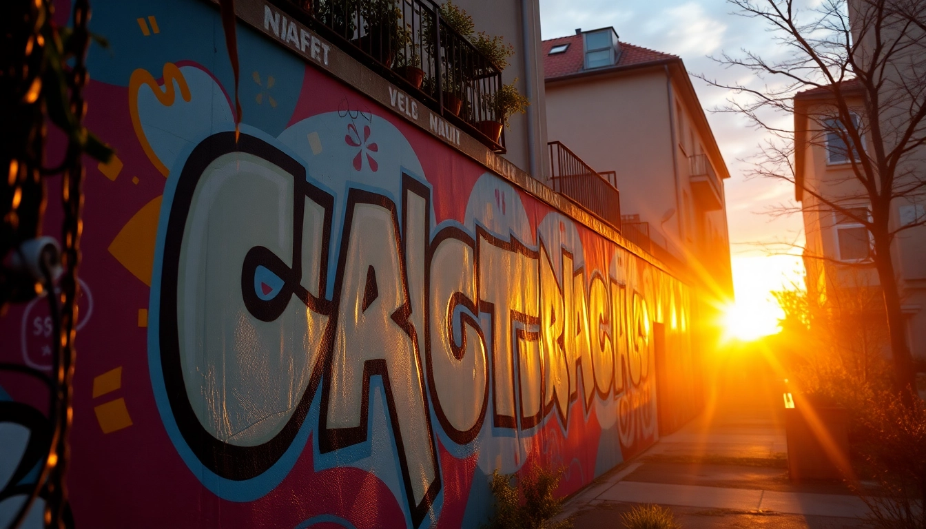 Entdecke kreative Graffiti Stuttgart Wandkunst bei Sonnenuntergang mit lebendigen Farben und urbanem Flair.