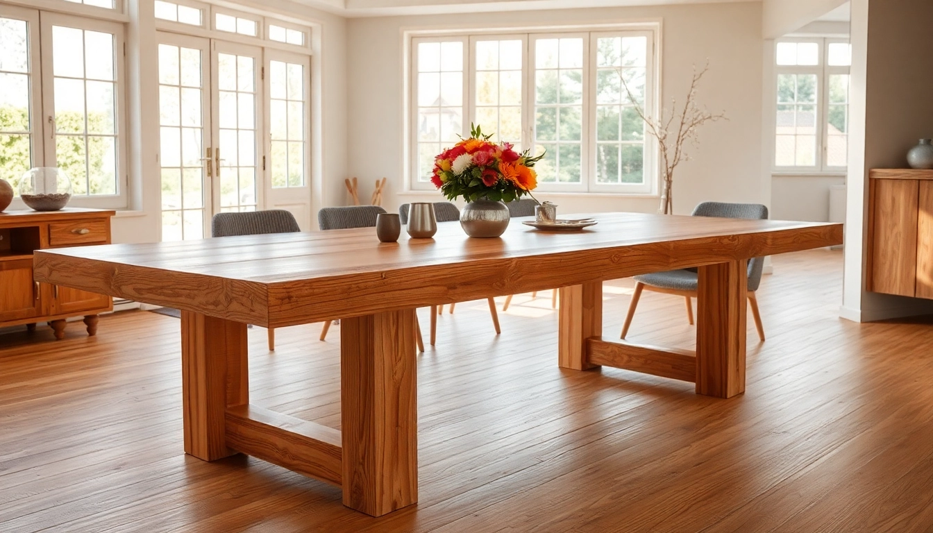 Der massive Eiche Esstisch mit Baumkante strahlt natürliche Eleganz aus und bietet ein einladendes Ambiente für Esszimmer.