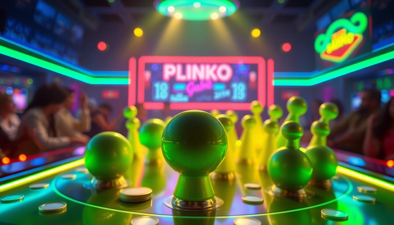 Erleben Sie das Plinko Casino mit einem lebhaften Spielbereich und aufregenden Plinko-Kugeln, die auf die Pins fallen.