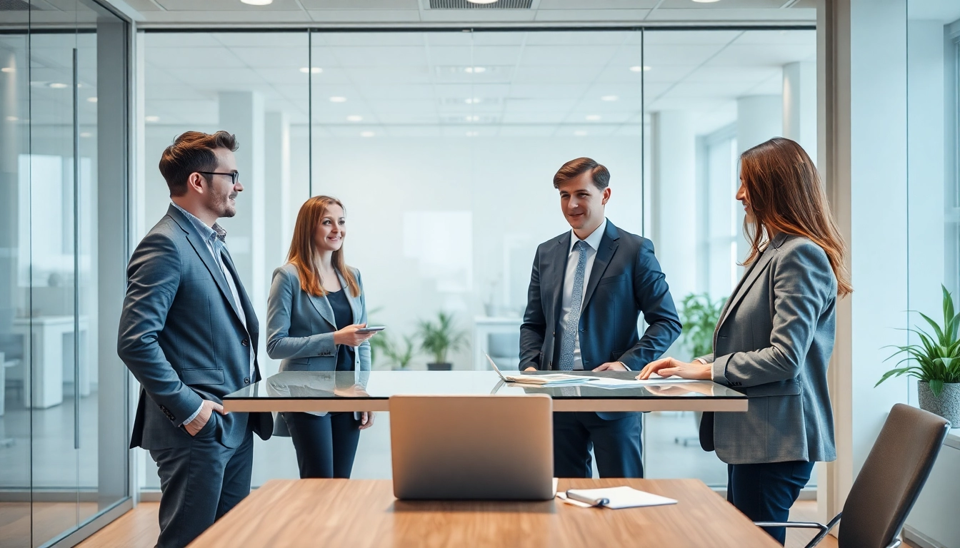 Personen diskutieren über Personalvermittlung in einem modernen Büro.