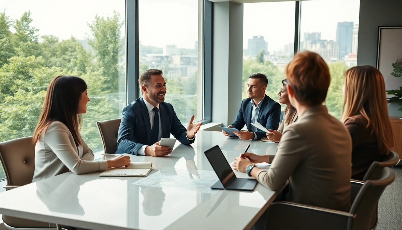 Headhunter Berlin consulting with clients in a modern office.