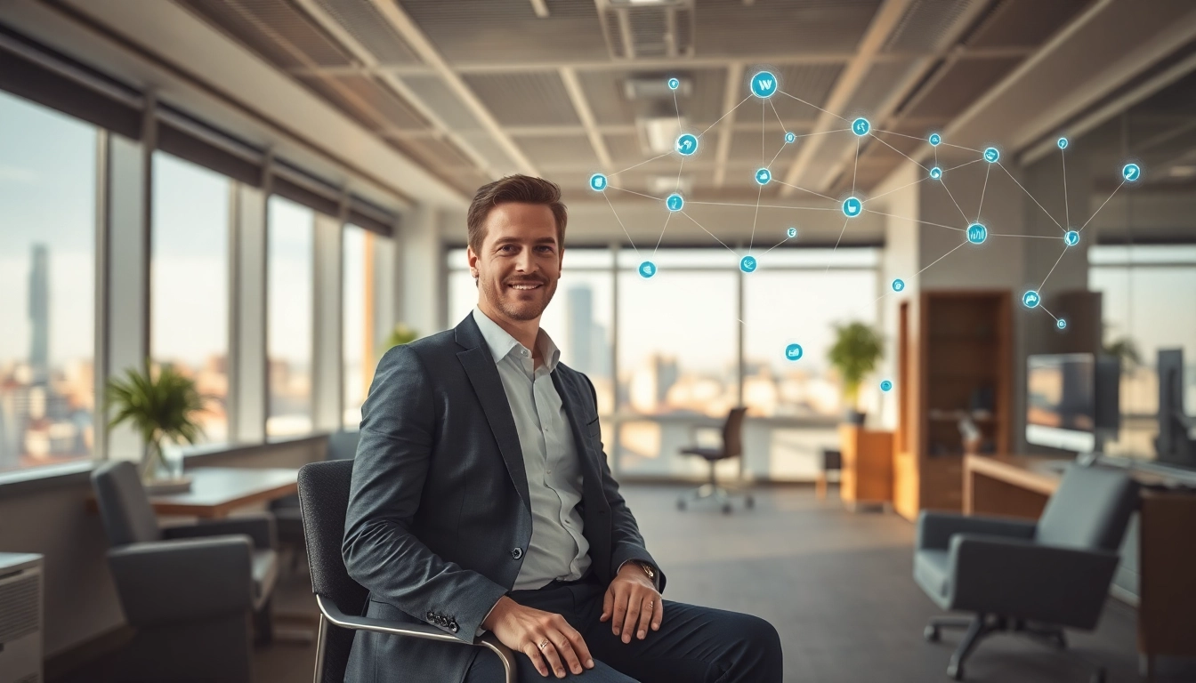 Headhunter Saarbrücken bei der Arbeit in einem modernen Büro mit Datenvisualisierungen.