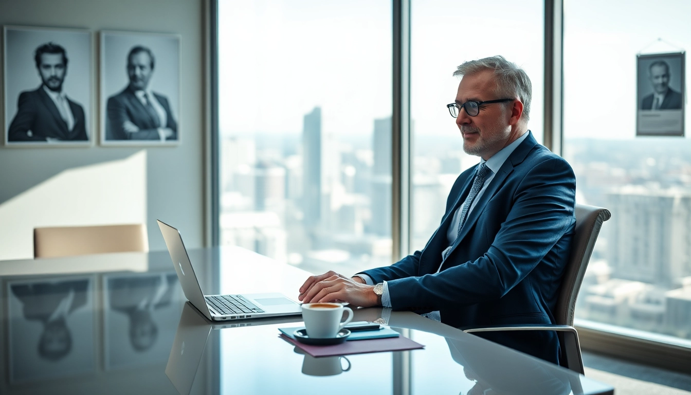 Headhunter CEO arbeitet fokussiert im modernen Büro und sucht Talente.